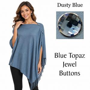 534/T - Cashmere Feel Shawls w/Jeweled Buttons #25 <br>Dusty Blue with Blue Topaz Jewel Buttons (MB) - 29