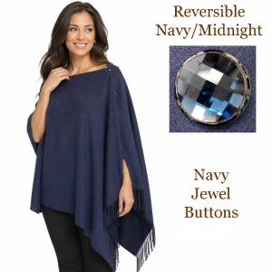 534/T - Cashmere Feel Shawls w/Jeweled Buttons #17R <br> Reversible Navy/Midnight <br> 
with Navy Jewel Buttons - 29