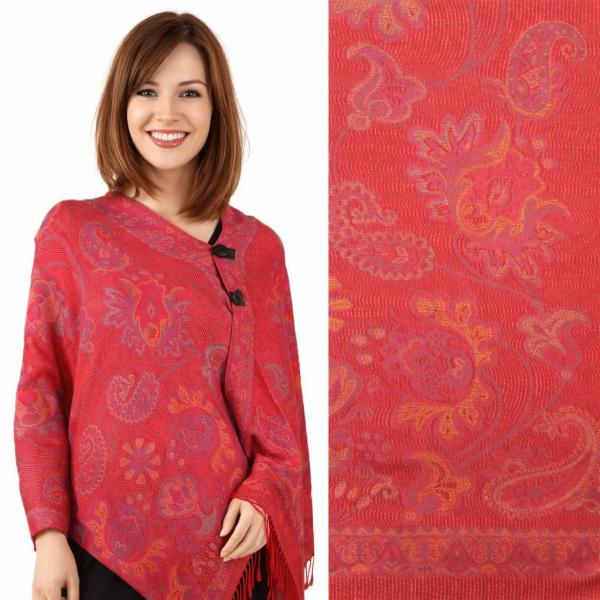 wholesale 3109 - Pashmina Print Button Shawls  Paisley - Red #56 MB - 
