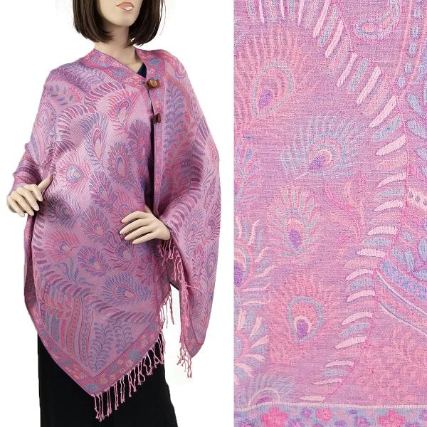 wholesale 3109 - Pashmina Style Button Poncho/Shawl Feathers - Pink #61 - 