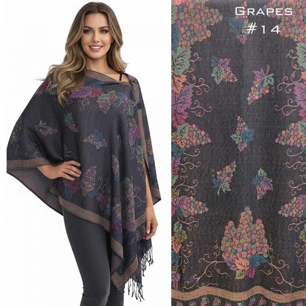 wholesale 3109 - Pashmina Print Button Shawls  G14 - Grapes Dark Purple - 
