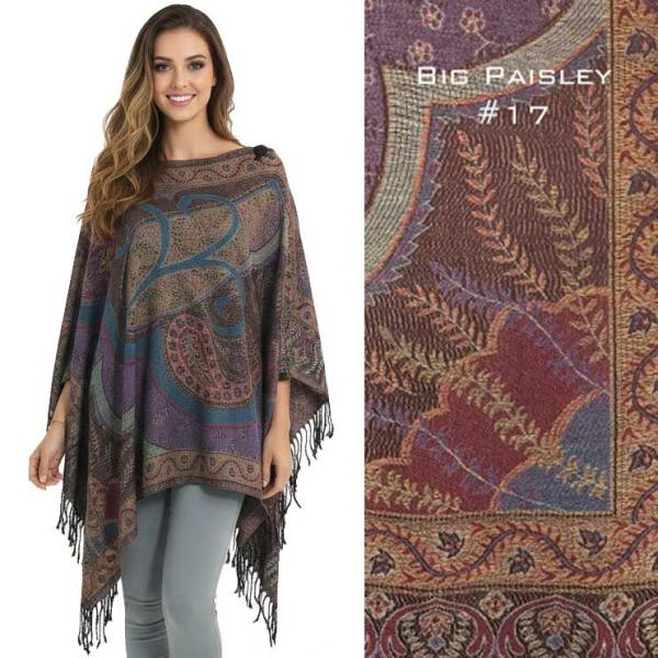 wholesale 3109 - Pashmina Print Button Shawls  BP17 - Big Paisley  - 