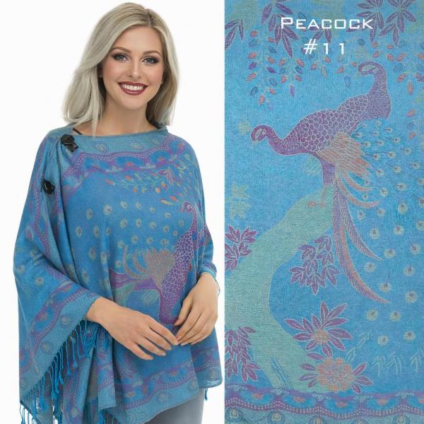 wholesale 3109 - Pashmina Print Button Shawls  Peacock - #11<br> Pashmina Style Button Shawl - 