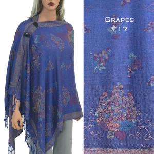 3109 - Pashmina Style Button Shawls GRAPES ROYAL  #17 Pashmina Style Shawl with Wooden Buttons MB - 