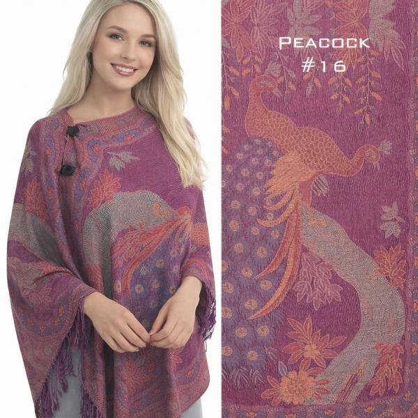 wholesale 3109 - Pashmina Print Button Shawls  Peacock - #16<br>
Pashmina Style Button Shawl - 