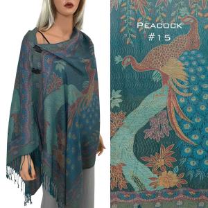 3109 - Pashmina Style Button Shawls Peacock - 15<br>Pashmina Style Button Shawl  - 