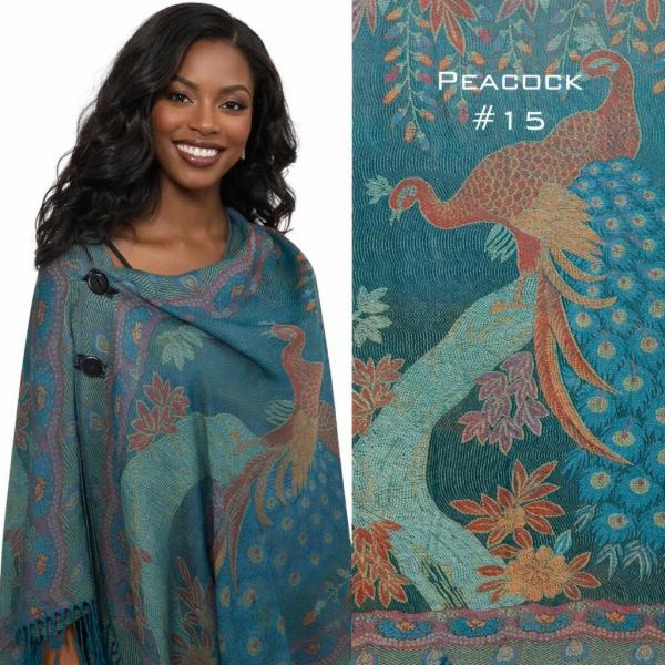 wholesale 3109 - Pashmina Print Button Shawls  Peacock - #15<br>Pashmina Style Button Shawl (MB)
 - 
