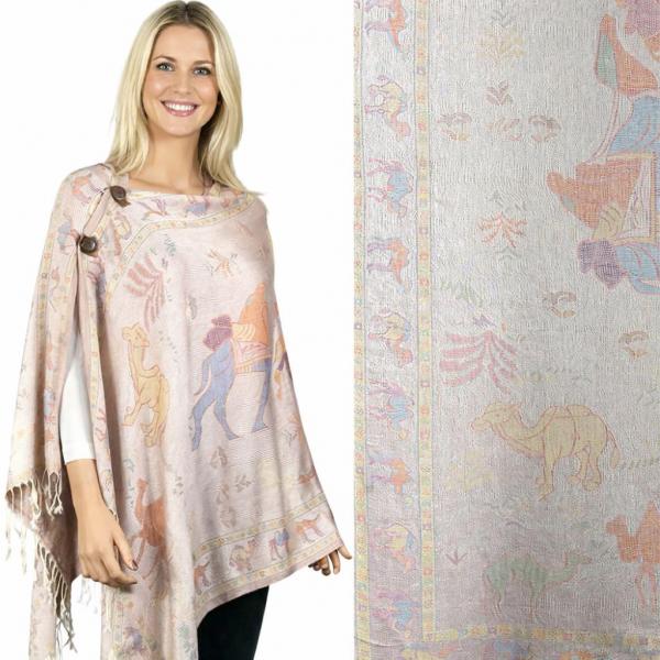 wholesale 3109 - Pashmina Print Button Shawls  CAMEL02 - Camel Caravan  - 
