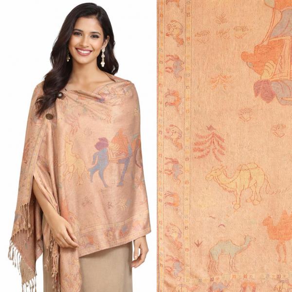 wholesale 3109 - Pashmina Print Button Shawls  CAMEL08 - Camel Caravan  - 