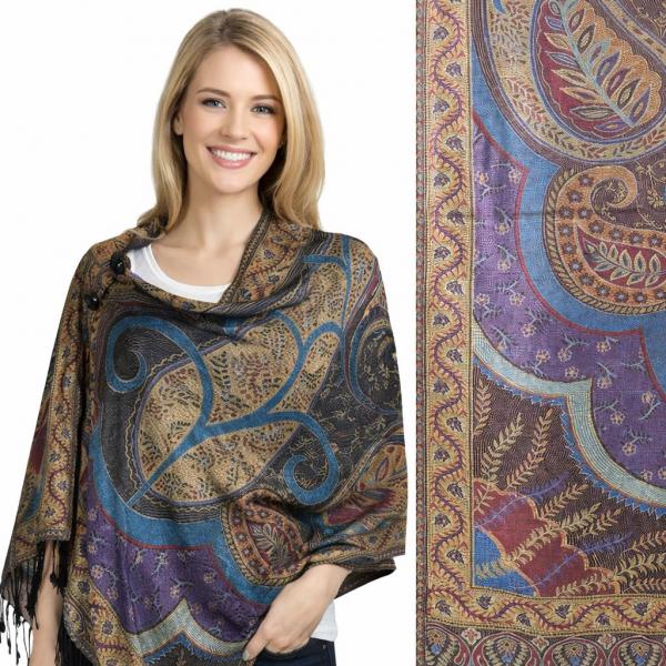 wholesale 3109 - Pashmina Print Button Shawls  LEAF17 - Leaf Paisley  - 