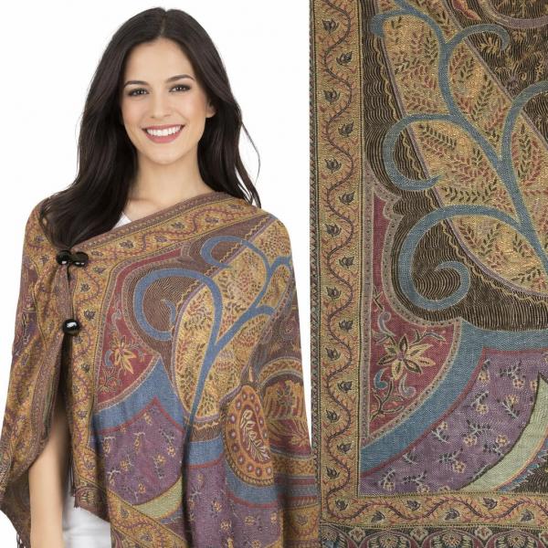 wholesale 3109 - Pashmina Print Button Shawls  LEAF11 - Leaf Paisley  - 