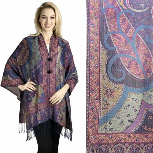 wholesale 3109 - Pashmina Print Button Shawls  LEAF03 - Leaf Paisley  - 