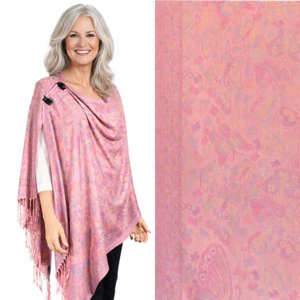 wholesale 3109 - Pashmina Print Button Shawls  BF05 - Butterflies  - 