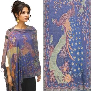 3109 - Pashmina Style Button Shawls Peacock - #17 <br>Pashmina Style Shawl with Wooden Buttons - 
