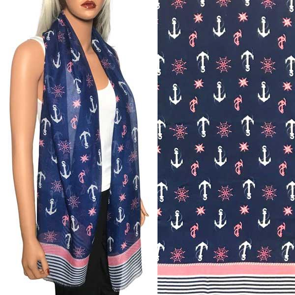 Wholesale 3111 - Nautical Print Scarves Oblong and Infinity 5060 Navy Multi<br>Nautical Print Scarf/Shawl - 