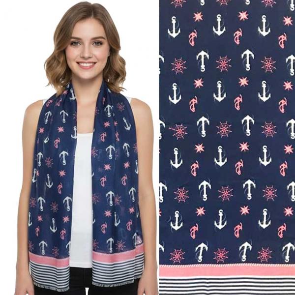 wholesale 3111 - Nautical Print Scarves Oblong and Infinity 5060 - Navy Multi<br>
Nautical Print Scarf/Shawl - 
