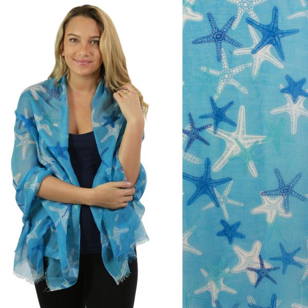 Wholesale 3111 - Nautical Print Scarves Oblong and Infinity Oblong Scarves - Nautical Prints - 5074 Starfish Print Blue - 