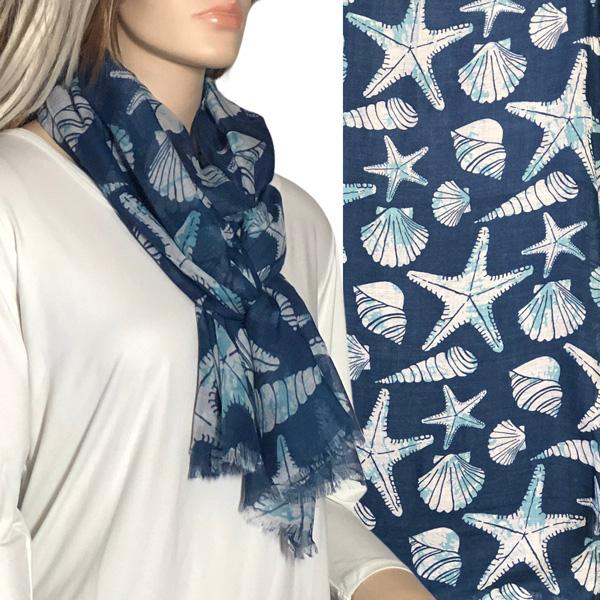 Wholesale 3111 - Nautical Print Scarves Oblong and Infinity 5080 - Navy<br>
Starfish Nautical Print Scarf/Shawl - 
