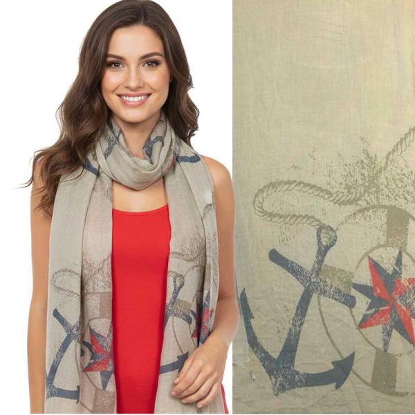 wholesale 3111 - Nautical Print Scarves Oblong and Infinity 8079 - Beige<br>
Anchor Design Nautical Print Scarf/Shawl - 