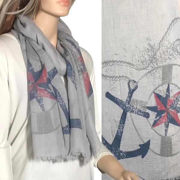 3111 - Nautical Print Scarves Oblong and Infinity 8079 - Grey<br>
Anchor Design Nautical Print Scarf/Shawl - 