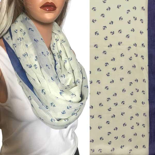 Wholesale 3111 - Nautical Print Scarves Oblong and Infinity 4006 - Cream<br>
Anchor Print Infinity - 