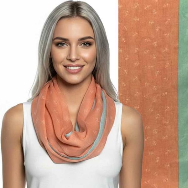 wholesale 3111 - Nautical Print Scarves Oblong and Infinity 4006 - Coral<br>
Anchor Print Infinity - 