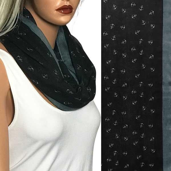 Wholesale 3111 - Nautical Print Scarves Oblong and Infinity 4006 - Black<br>
Anchor Print Infinity - 
