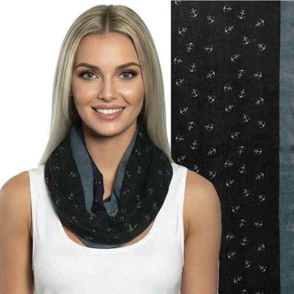wholesale 3111 - Nautical Print Scarves Oblong and Infinity 4006 - Black<br>
Anchor Print Infinity - 