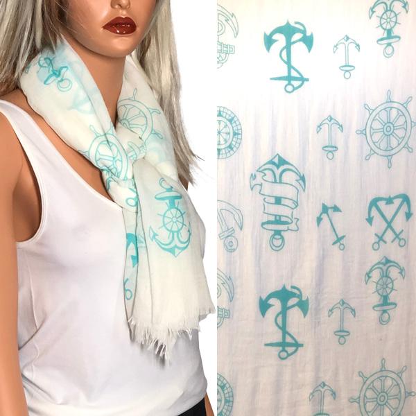 Wholesale 3111 - Nautical Print Scarves Oblong and Infinity 8289 - Teal <br>
Nautical Theme Oblong - 