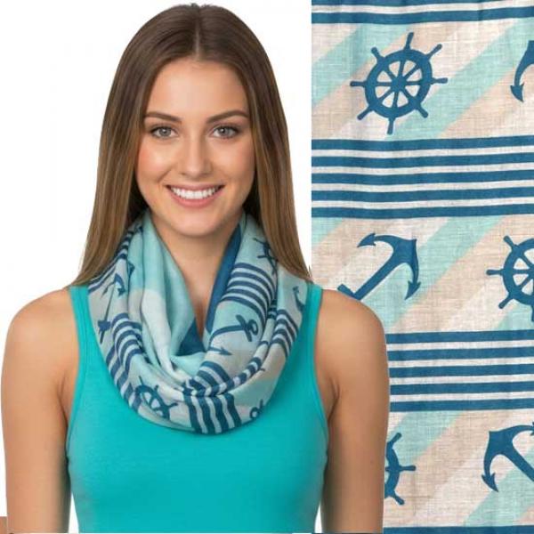 wholesale 3111 - Nautical Print Scarves Oblong and Infinity 8303 - Teal <br>
Anchor and Ship Wheel Infinity - 