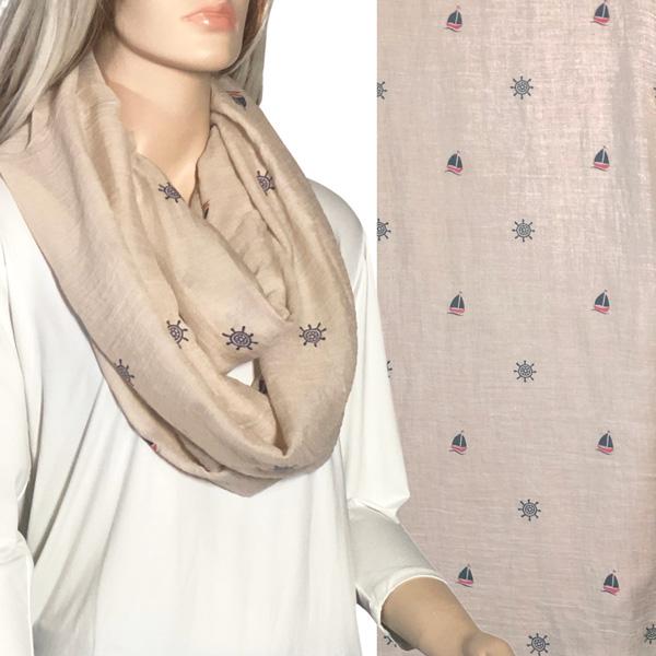 3111 - Nautical Print Scarves Oblong and Infinity 8547 - Beige <br>
Mini Sailboat and Ship Infinity - 