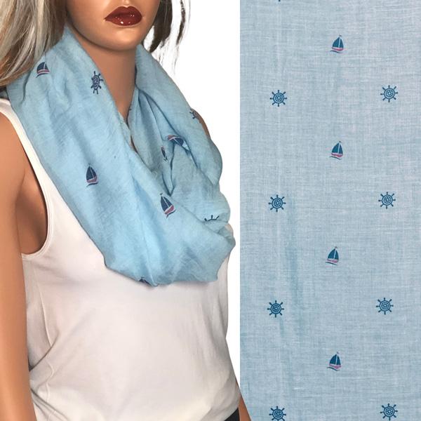 wholesale 3111 - Nautical Print Scarves Oblong and Infinity 8547 - Blue <br>
Mini Sailboat and Ship Infinity - 