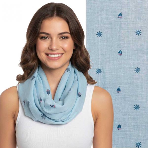 wholesale 3111 - Nautical Print Scarves Oblong and Infinity 8547 - Blue <br>
Mini Sailboat and Ship Infinity - 