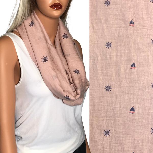 Wholesale 3111 - Nautical Print Scarves Oblong and Infinity 8547 - Pink <br>
Mini Sailboat and Ship Infinity - 