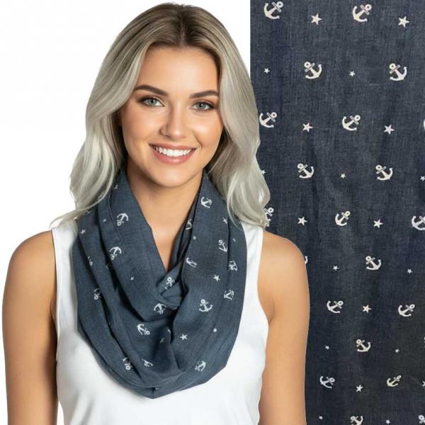 wholesale 3111 - Nautical Print Scarves Oblong and Infinity 8742 - Navy <br>
Mini Anchor Infinity - 