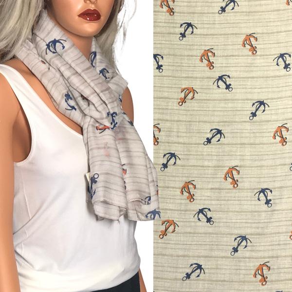 3111 - Nautical Print Scarves Oblong and Infinity 9897 - Beige <br>
Anchor and Stripe Oblong  - 
