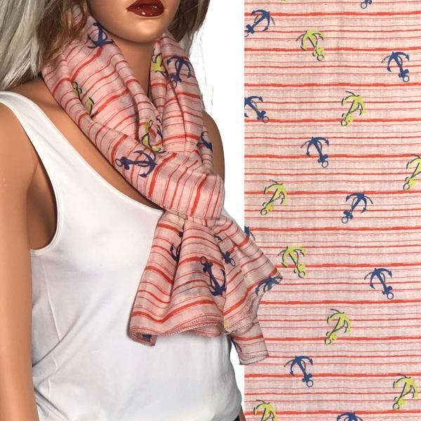 Wholesale 3111 - Nautical Print Scarves Oblong and Infinity 9897 - Red <br>
Anchor and Stripe Oblong  - 