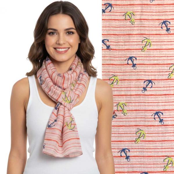 wholesale 3111 - Nautical Print Scarves Oblong and Infinity 9897 - Red <br>
Anchor and Stripe Oblong  - 