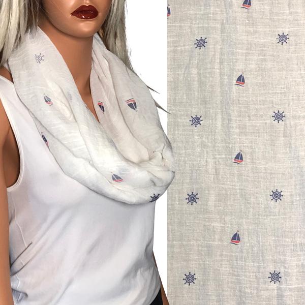 3111 - Nautical Print Scarves Oblong and Infinity 8547 - White <br>
Mini Sailboat and Ship Infinity - 
