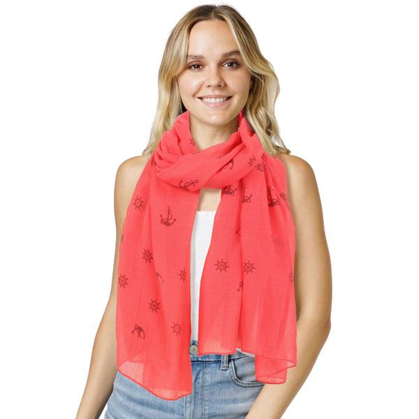 Wholesale 3111 - Nautical Print Scarves Oblong and Infinity 10648 - Coral<br>
Anchor Print Scarf - 27
