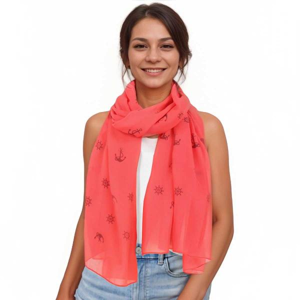 wholesale 3111 - Nautical Print Scarves Oblong and Infinity 10648 - Coral<br>
Anchor Print Scarf - 