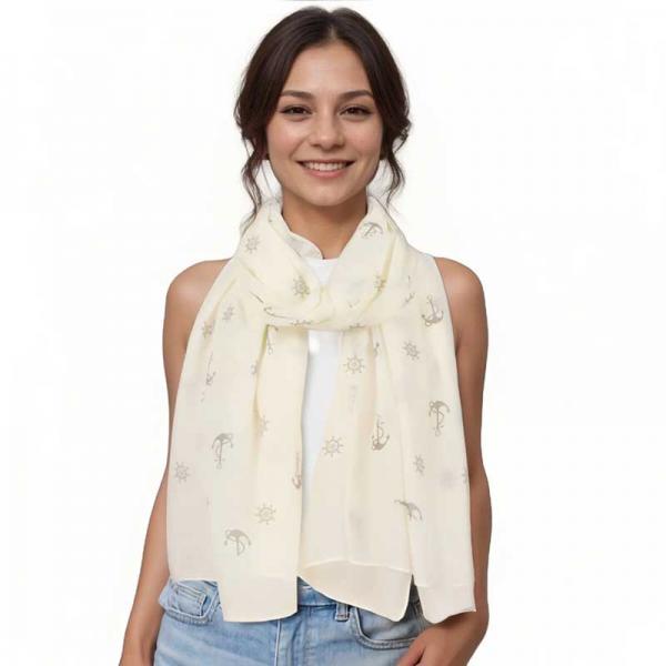 wholesale 3111 - Nautical Print Scarves Oblong and Infinity 10648 - Ivory<br>
Anchor Print Scarf - 