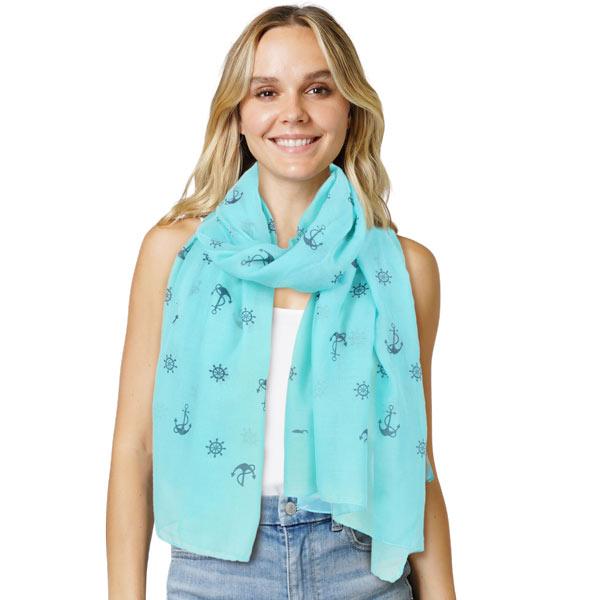 Wholesale 3111 - Nautical Print Scarves Oblong and Infinity 10648 - Mint<br>
Anchor Print Scarf - 27