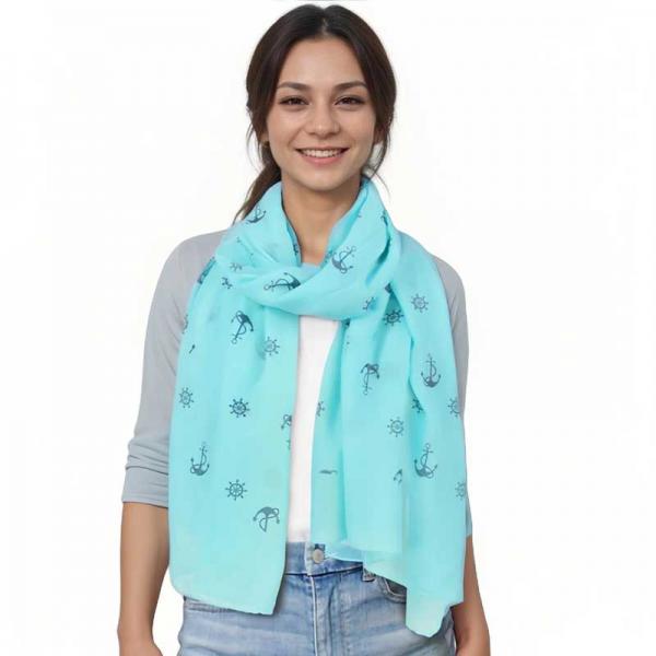 wholesale 3111 - Nautical Print Scarves Oblong and Infinity 10648 - Mint<br>
Anchor Print Scarf - 