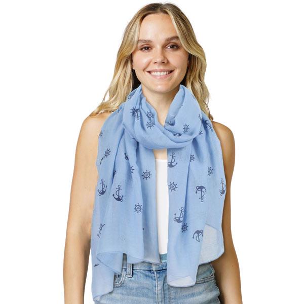 3111 - Nautical Print Scarves Oblong and Infinity 10648 - Light Blue<br>
Anchor Print Scarf - 