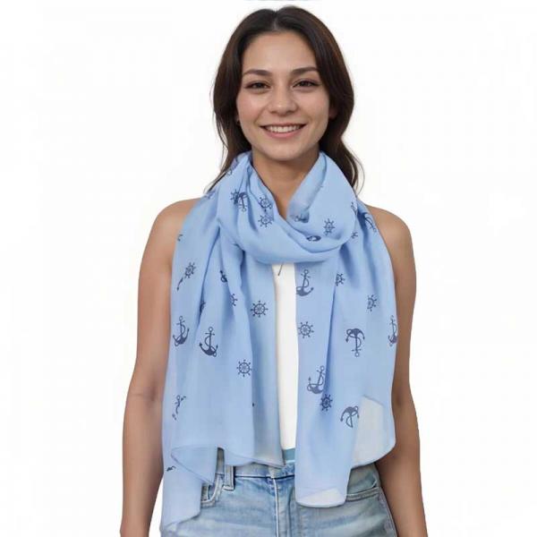 wholesale 3111 - Nautical Print Scarves Oblong and Infinity 10648 - Light Blue<br>
Anchor Print Scarf - 