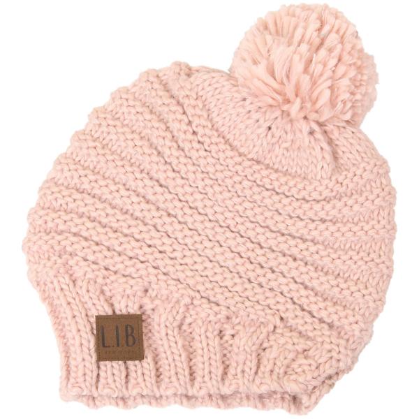 wholesale 3114 - Winter Knit Hats 9180 Stripe Knit with Pom Pom - Pink - One Size Fits Most
