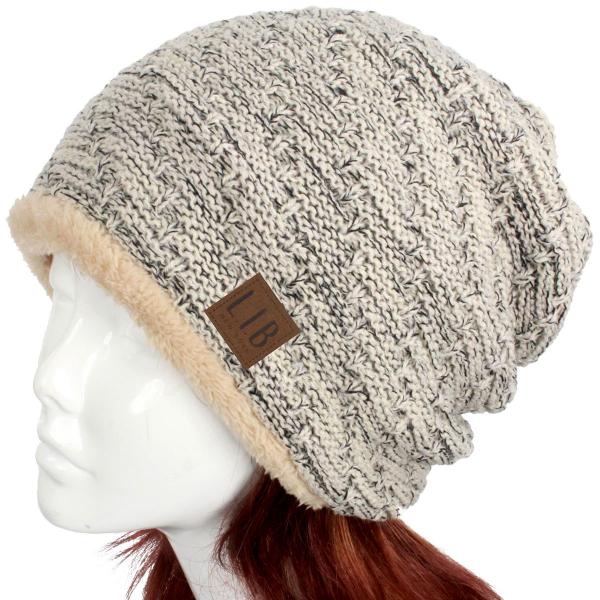 wholesale 3114 - Winter Knit Hats 8714 Knit Hat Fur Feel Lined - Beige - 