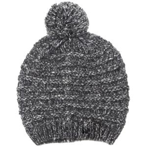 3114 - Winter Knit Hats 9515 Knit Beanie Stripe Texture Pom Pom - Black  - One Size Fits Most