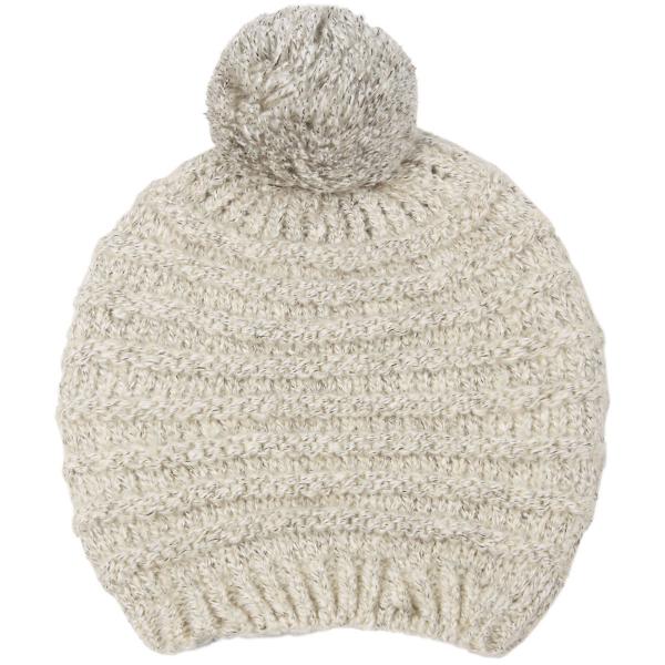 wholesale 3114 - Winter Knit Hats 9515 Knit Beanie Stripe Texture Pom Pom - White  - 
